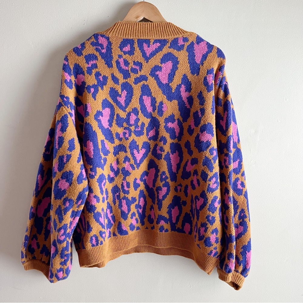 *SOLD* Farm Rio Leopard Pop Caramel Sweater Balloon Sleeves Wool Blend, Medium - Picture 11 of 15